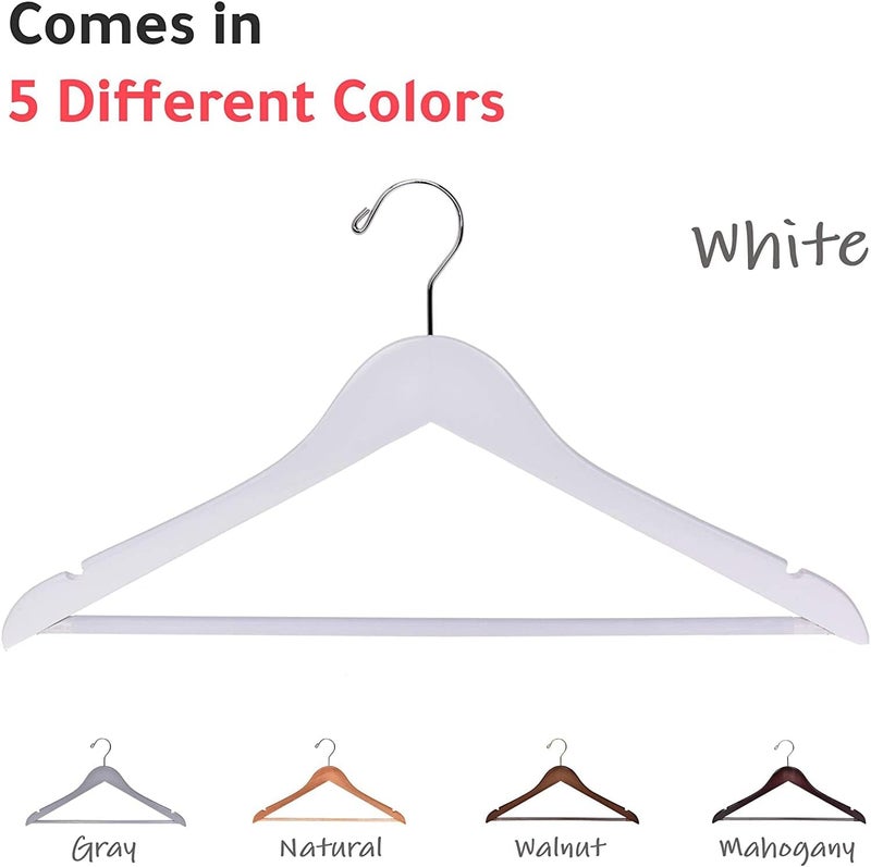 Quality Hangers Wooden Clothes Hangers, Slightly Curved, 90 Pack, Solid Wood Coat with Stylish Chrome Hooks, Durable Hangers for Jackets, Shirts, Pants, Suit Hangers (White, 90), 44.5 cm, W040-30/ctn - Image 5