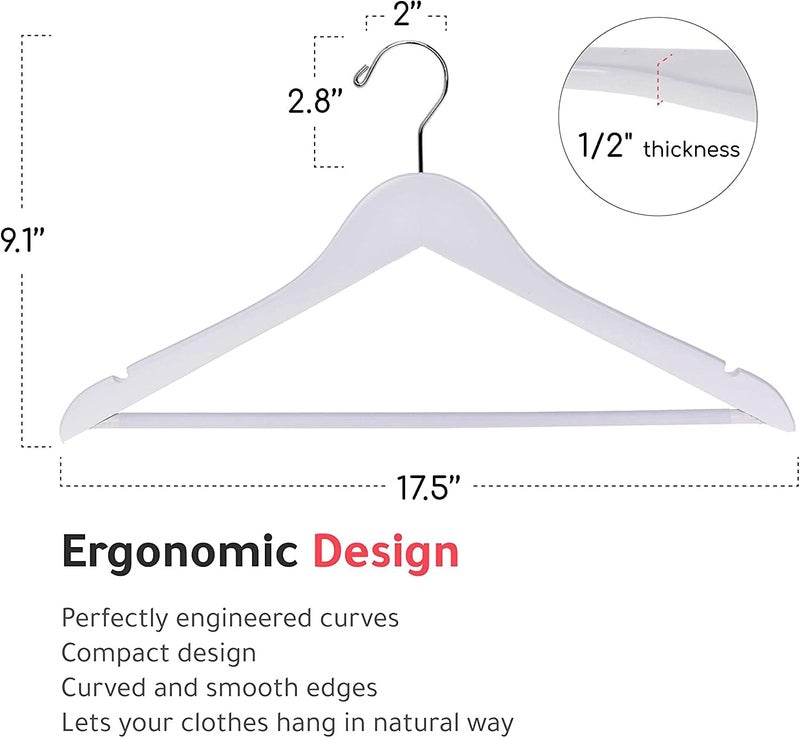 Quality Hangers Wooden Clothes Hangers, Slightly Curved, 90 Pack, Solid Wood Coat with Stylish Chrome Hooks, Durable Hangers for Jackets, Shirts, Pants, Suit Hangers (White, 90), 44.5 cm, W040-30/ctn - Image 2