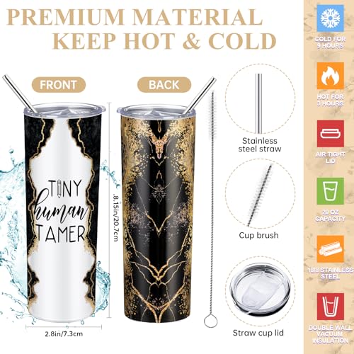 Domensi 6 Pcs Tiny Humans Appreciation Gift Set Thank You Gifts Babysitter Daycare Preschool Teacher 20 oz Marble Tumbler Makeup Bag Journal Ballpoint Pen Kindergarten Teacher - Image 3