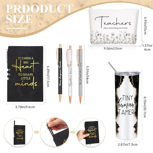 Domensi 6 Pcs Tiny Humans Appreciation Gift Set Thank You Gifts Babysitter Daycare Preschool Teacher 20 oz Marble Tumbler Makeup Bag Journal Ballpoint Pen Kindergarten Teacher - Image 2