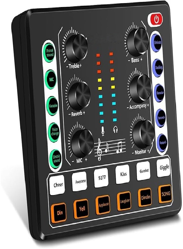 بطاقة صوت مباشر، وحدة تحكم ومعالج صوت مع خلاط وتأثيرات ومغير صوت، رائعة للبث المباشر/التدوين الصوتي/الألعاب (أسود) - Image 1