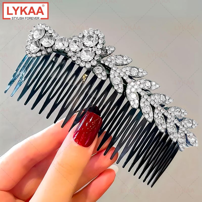 LYKAA Beautiful Crystal Leaf Juda Hair Comb For Women And Girls | Designer Rhinestone Hair Accessories For Bun, Party & Bridal Hairstyles | Decorative Juda Comb For Weddings And Festive Look – 1 PCS (Sliver) - Image 5