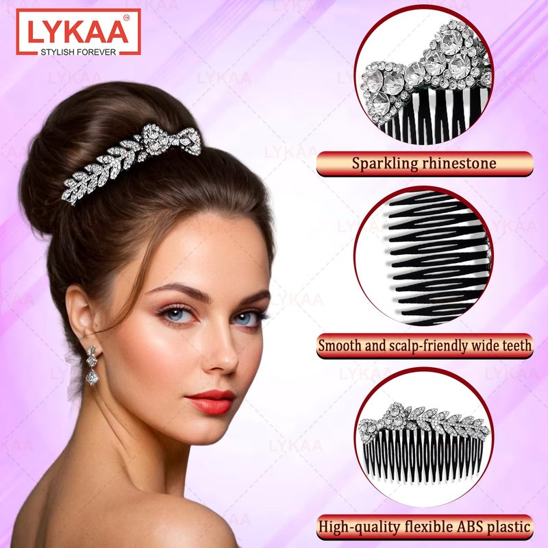 LYKAA Beautiful Crystal Leaf Juda Hair Comb For Women And Girls | Designer Rhinestone Hair Accessories For Bun, Party & Bridal Hairstyles | Decorative Juda Comb For Weddings And Festive Look – 1 PCS (Sliver) - Image 3
