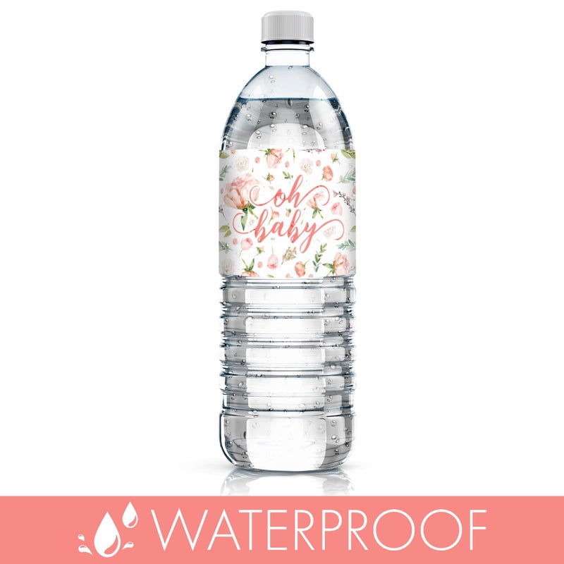 DISTINCTIVS Baby in Bloom Baby Shower Water Bottle Labels, 20 Waterproof Stickers for Pink Floral Boho Girl Baby Shower - Image 5