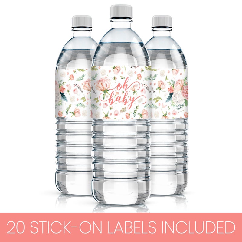 DISTINCTIVS Baby in Bloom Baby Shower Water Bottle Labels, 20 Waterproof Stickers for Pink Floral Boho Girl Baby Shower - Image 4