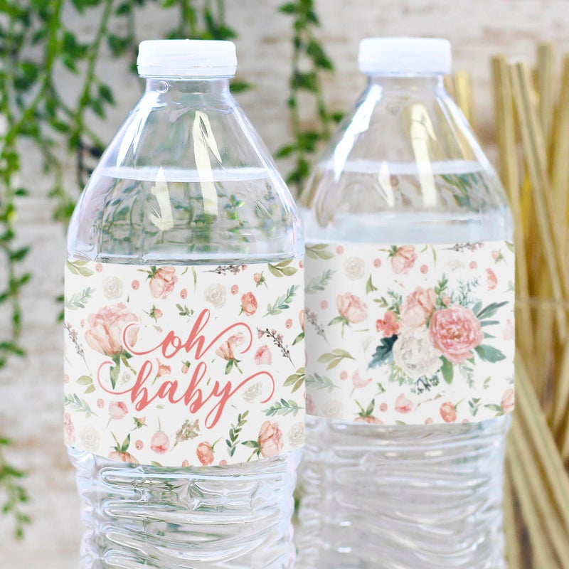 DISTINCTIVS Baby in Bloom Baby Shower Water Bottle Labels, 20 Waterproof Stickers for Pink Floral Boho Girl Baby Shower - Image 2