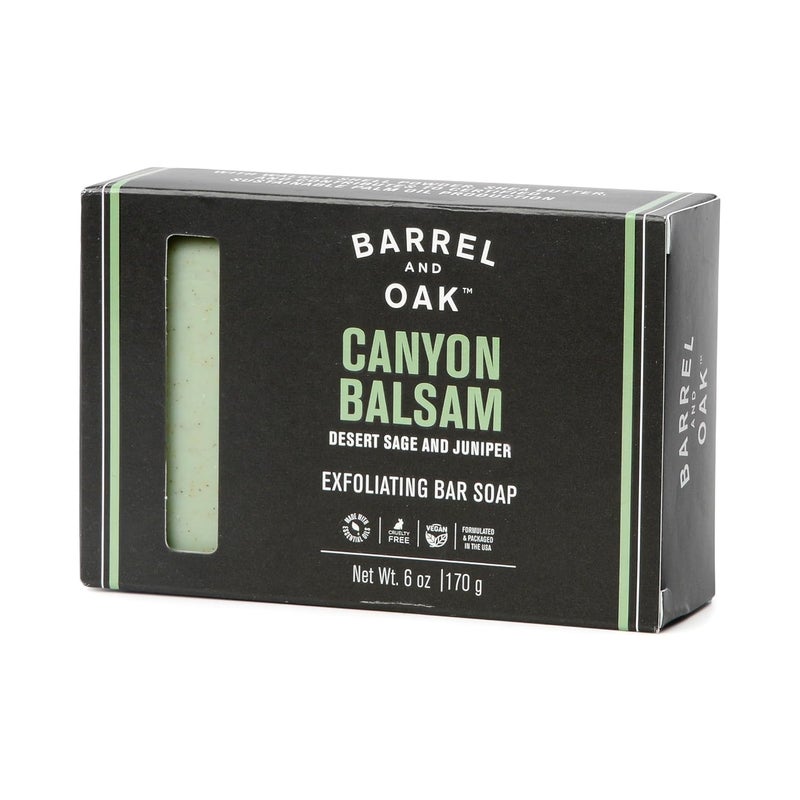 Barrel  Oak  Exfoliating Bar Soap Mens Soap Bar Deep Cleans Pores  Removes Dead Skin Certified Sustainable Palm Oil Charcoal Powder  Olive Stone Vegan Canyon Balsam 6 oz