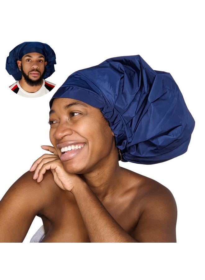 TTAT Try This an That Ttat Shower Cap Jumbo Size For Men & Women With Afro Long Dreadlocks Locs Box Braids Coily Voluminous & Long Hair Waterproof Washable Reusable & Adjustable (Blue) - Image 1
