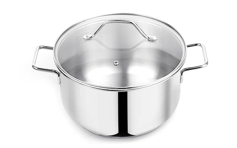 Pradeep Stainless Steel Cookpot with Lid (Bello) | 24CM, 5.6L Capacity| Sandwich Bottom for Even Heating |Elegant Glass Lid|Fast Cooking| Induction & Gas Stove Compatible,Rice Pot,biriyani Pot - Image 1