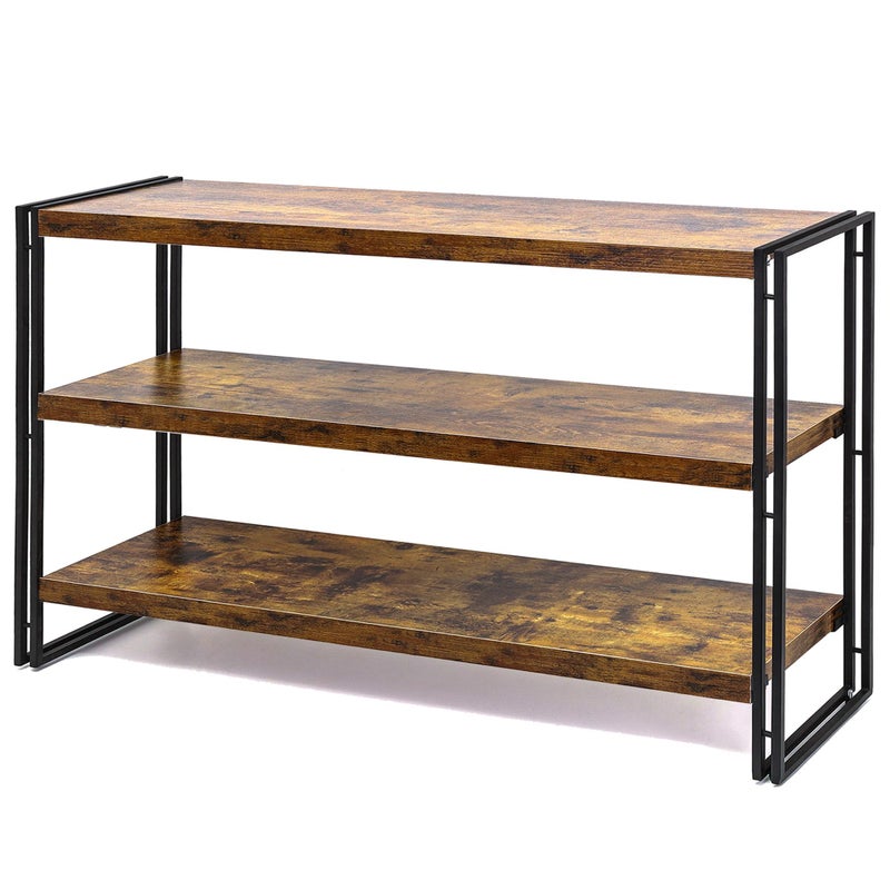 HCHQHS 3-Tier Rustic Wood and Metal Industrial Bookcase - 40in, for Home Office, Bedroom, Kitchen, Bathroom - Image 1