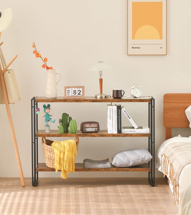 HCHQHS 3-Tier Rustic Wood and Metal Industrial Bookcase - 40in, for Home Office, Bedroom, Kitchen, Bathroom - Image 5