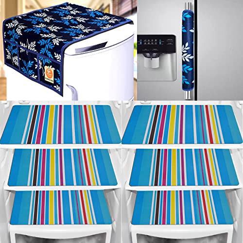 KANUSHI Industries® PVC Fridge Mats Set Of 6 / Refrigerator Mats+1 Pc Fridge cover/Refrigerator cover+1 Fridge/Refrigerator handle cover (FRI-BLUE-SMALL-LEVS+1-HANDLE+M-1-06) - Image 1