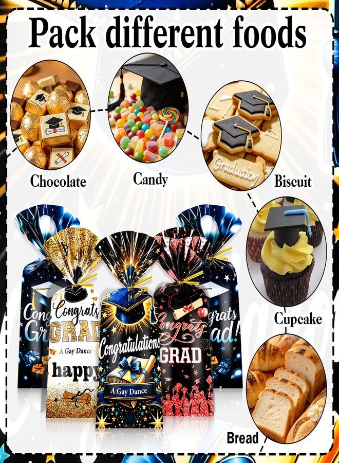 Konsait 100Pcs Graduation Cellophane Treat Bags with Gold Twist Ties, 4 Designs Plastic Party Favor Bags for Graduation Party Supplies, Gift Wrapping, Candy Cookie Snacks - Image 3