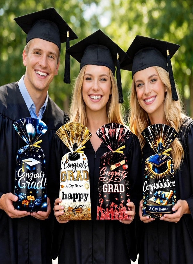 Konsait 100Pcs Graduation Cellophane Treat Bags with Gold Twist Ties, 4 Designs Plastic Party Favor Bags for Graduation Party Supplies, Gift Wrapping, Candy Cookie Snacks - Image 5