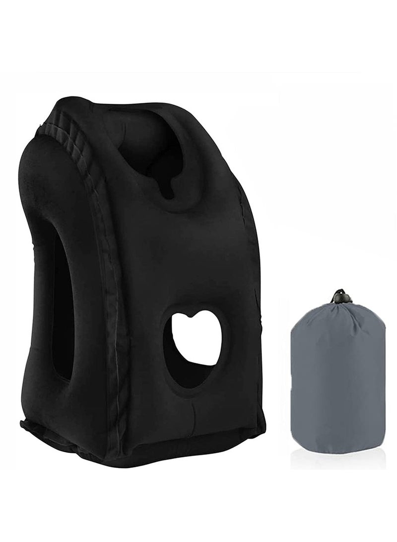 ZERIFAM Inflatable Travel Pillow, Portable Head Neck Pillow for Sleeping to Avoid Neck and Shoulder Pain, Support Head, for Airplanes, Trains, Cars and Office Napping with Drawstring Bag(Black) - Image 1