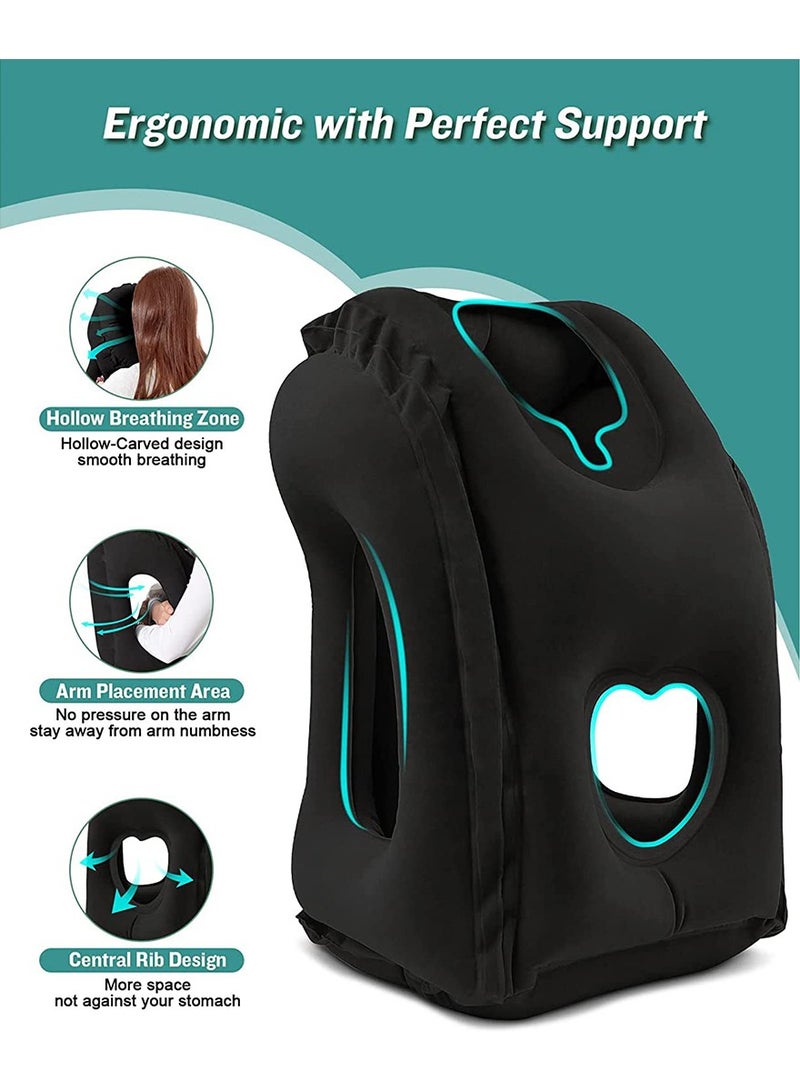 ZERIFAM Inflatable Travel Pillow, Portable Head Neck Pillow for Sleeping to Avoid Neck and Shoulder Pain, Support Head, for Airplanes, Trains, Cars and Office Napping with Drawstring Bag(Black) - Image 3