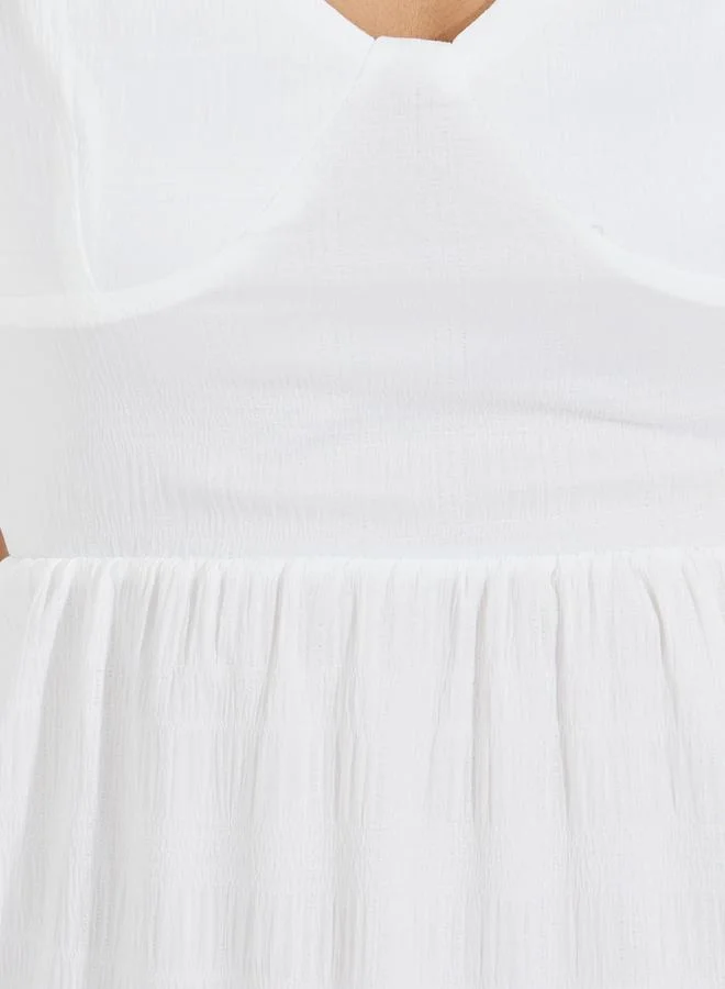 Take Two Tie-Up Back Strappy Tiered Maxi Dress by Styli