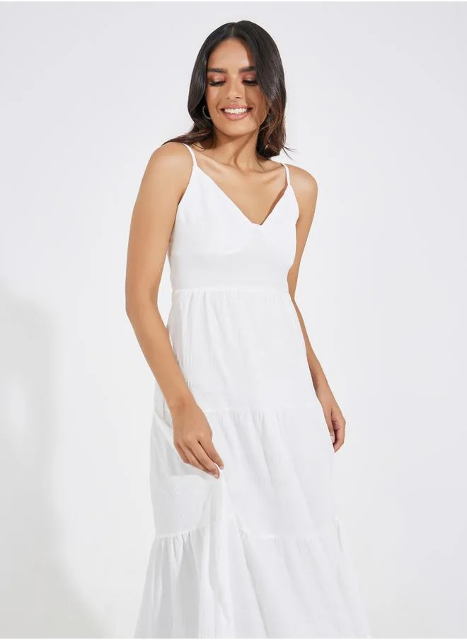 Causey Tie-Up Back Strappy Tiered Maxi Dress