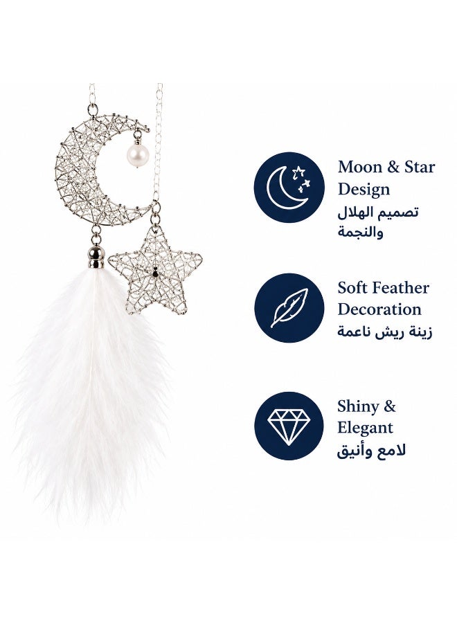 Via Saffi Moon and Star Car Mirror Pendant, Rear View Mirror Hanging Decoration with Feather, Elegant Car Interior Accessories Ornament for Car and Home Decor - Image 3