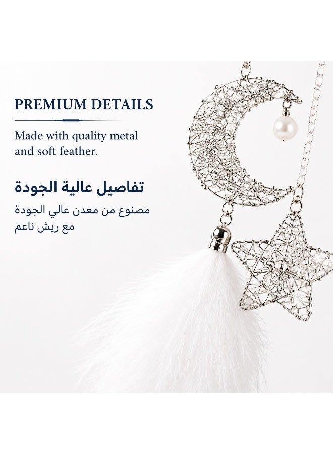 Via Saffi Moon and Star Car Mirror Pendant, Rear View Mirror Hanging Decoration with Feather, Elegant Car Interior Accessories Ornament for Car and Home Decor - Image 4