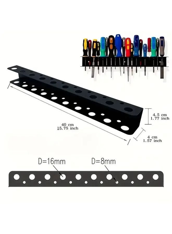 23 Hole Heavy Duty Metal Screwdriver Wall Mount Rack Black Tool Organizer 12.6 Inch - Image 1