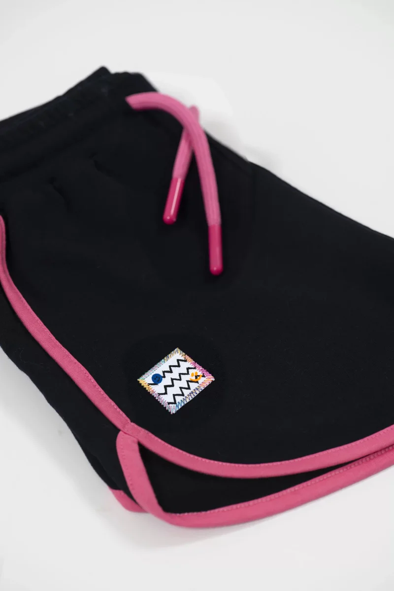 BeetleBeez Retro Pink Striped Black Shorts