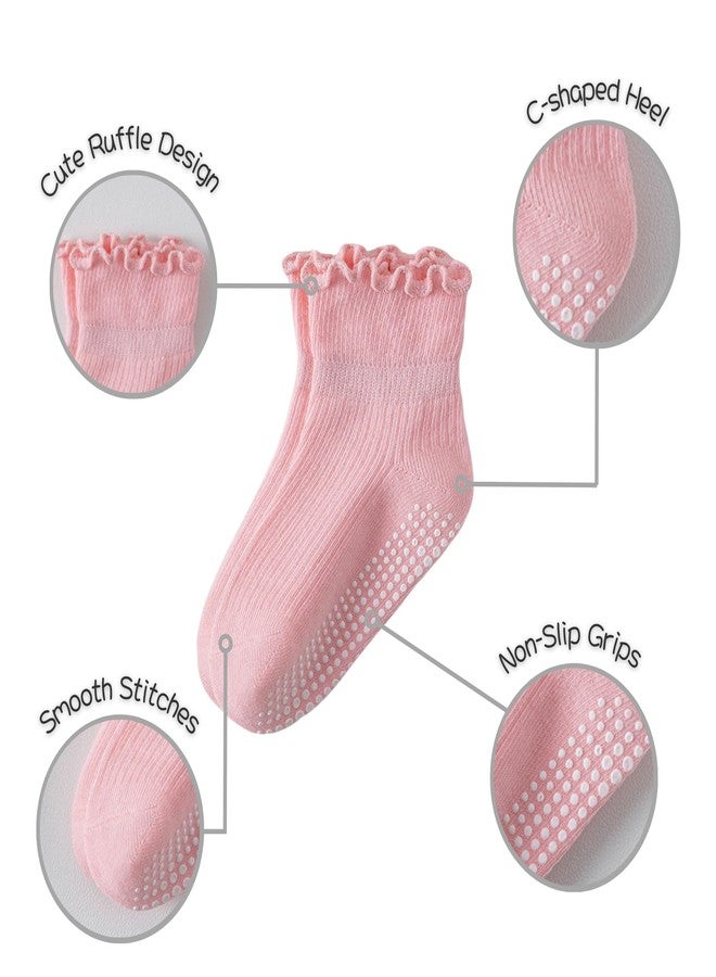 DarkCom Toddler Baby Socks Ruffle Girls Grip Non Slip 6 Pairs Socks for Kids Cute Athletic Ankle Frilly 6M-5Years - Image 3