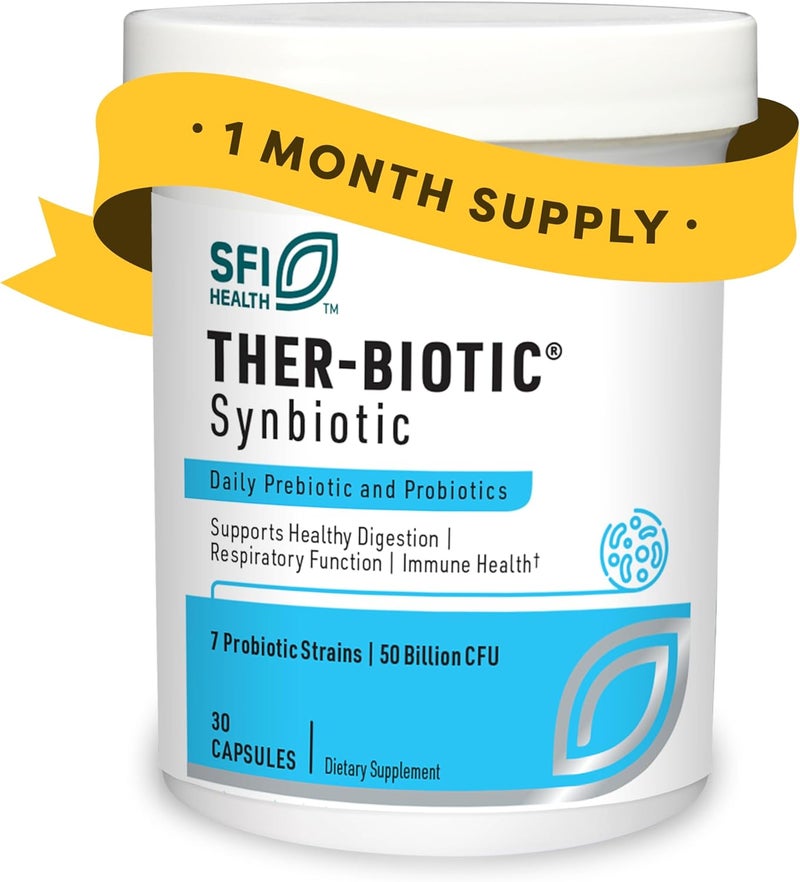Klaire Labs SFI Health TherBiotic Synbiotic Prebiotics  Probiotics for Women  Men  Daily Probiotic with Low FODMAP Prebiotic  Gut Immune Respiratory  Digestive Health Support 30 Capsules - Image 1