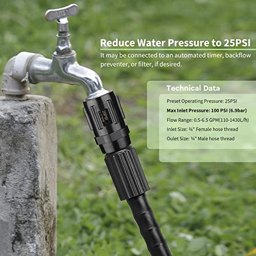 moistenland Pressure Regulator 25 PSI, 3/4" FHT × 3/4" MHT, Pressure Reducer Low Flow Valve ideal for Drip Irrigation System (2-Pack) - Image 2