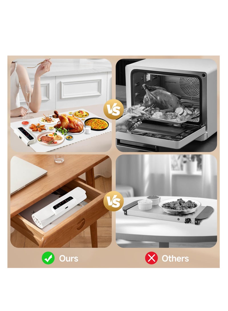 Excefore Electric Warming Tray with Time Moders Locking Function, Adjustable Temperature Control, Foldable Silicone Portable Food Warmer  Heating for Parties, Restaurants, Buffet, Family Gatherings, White - Image 4
