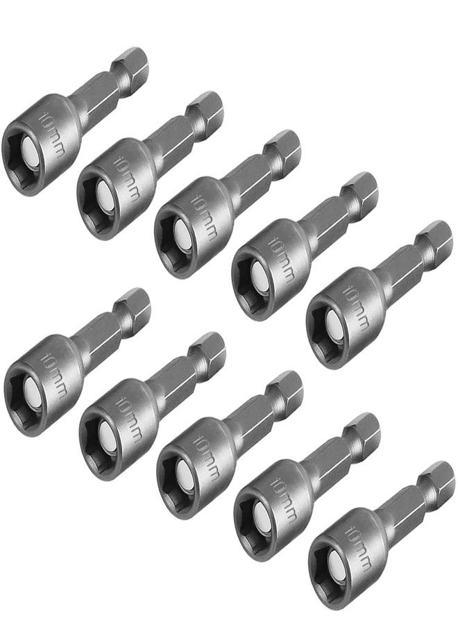 Saipe 10pcs 10mm/3/8" Magnetic Nut Driver Set, 2"/48mm Length 1/4-Inch Hex Drive Power Nut Driver Drill Bit for Impact Drill, Metric Nut Setter Socket Wrench Screw for Power Tools - Image 1