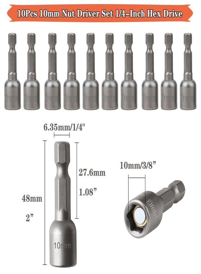 Saipe 10pcs 10mm/3/8" Magnetic Nut Driver Set, 2"/48mm Length 1/4-Inch Hex Drive Power Nut Driver Drill Bit for Impact Drill, Metric Nut Setter Socket Wrench Screw for Power Tools - Image 4