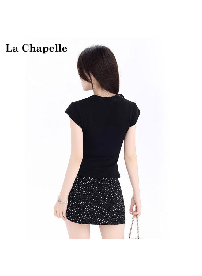 La Chapelle Women's T-shirt, Regular Shoulder, Round Neck, Short Sleeve, Slim Fit, Cropped, Versatile, Slimming Top, Heather Gray, XL - Image 3