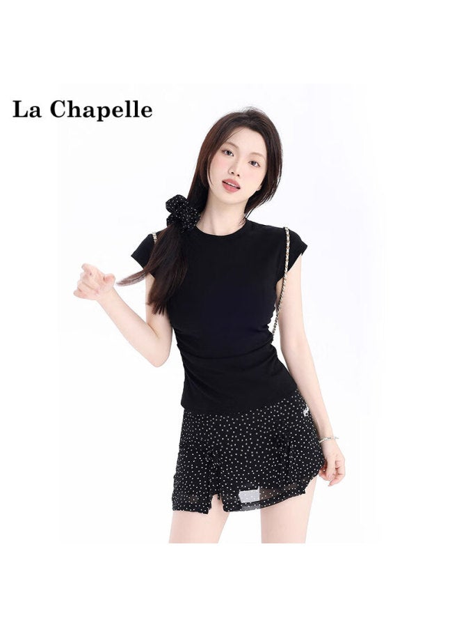 La Chapelle Women's T-shirt, Regular Shoulder, Round Neck, Short Sleeve, Slim Fit, Cropped, Versatile, Slimming Top, Heather Gray, XL - Image 4
