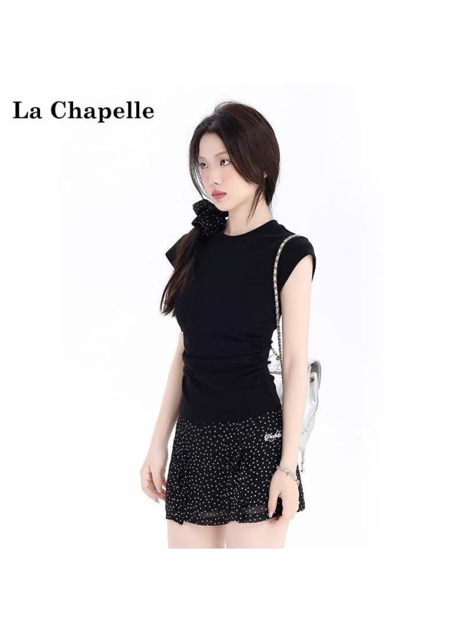 La Chapelle Women's T-shirt, Regular Shoulder, Round Neck, Short Sleeve, Slim Fit, Cropped, Versatile, Slimming Top, Heather Gray, XL - Image 2