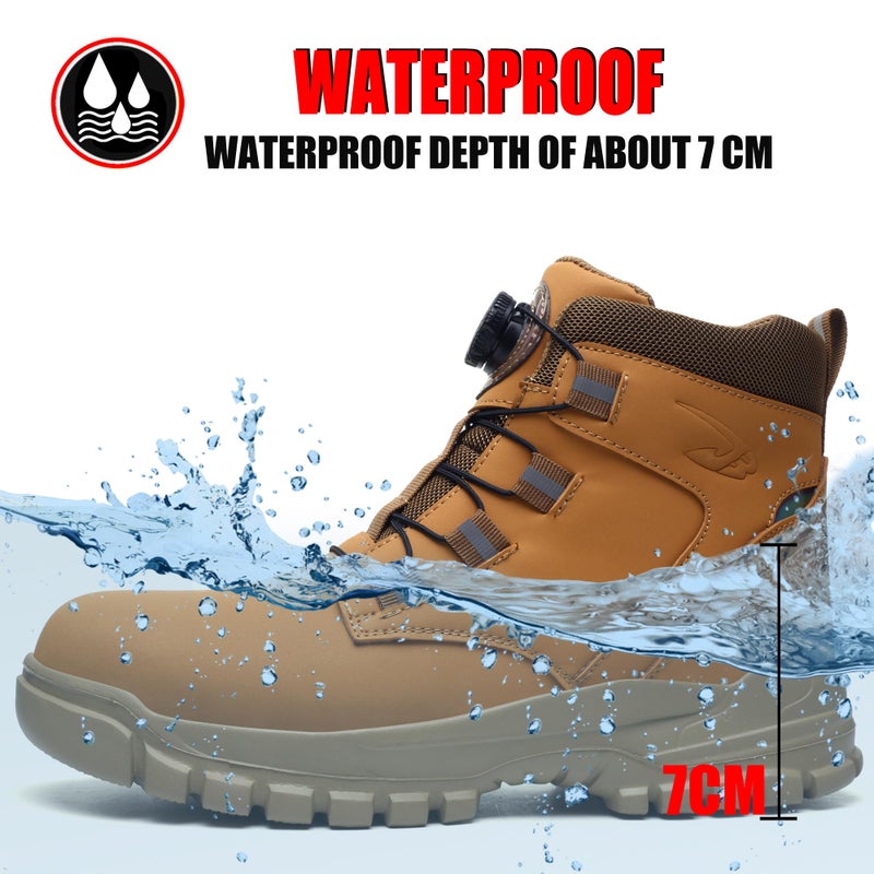 COOU Safety Boots for Men Waterproof Safety Shoes Women Lightweight Steel Toe Non-Slip Work Boots Yellow 37 - Image 2