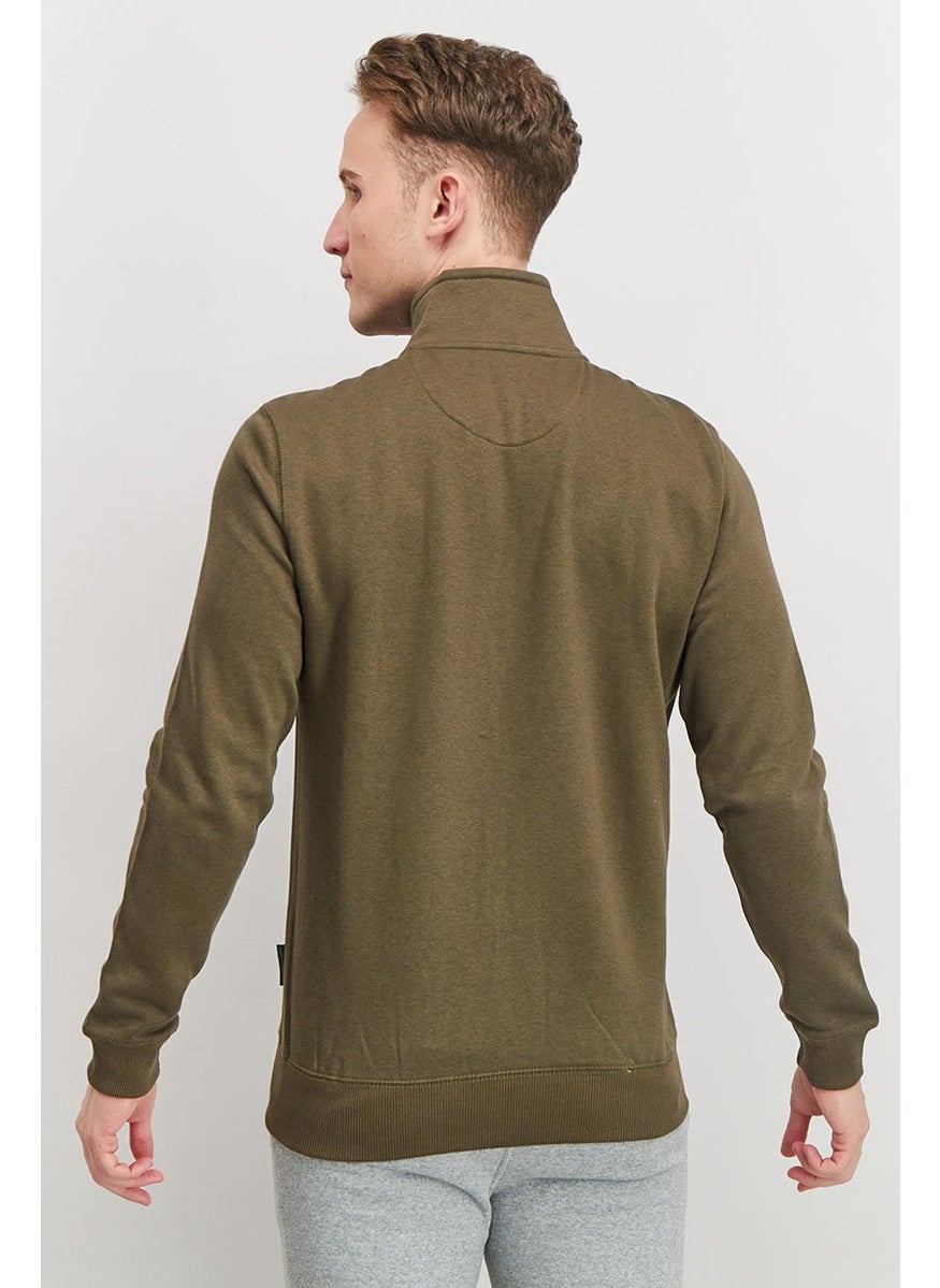 French Connection Men Mock Neckline Long Sleeves Brand Logo Sweatshirt, Khaki and Olive  - Image 2