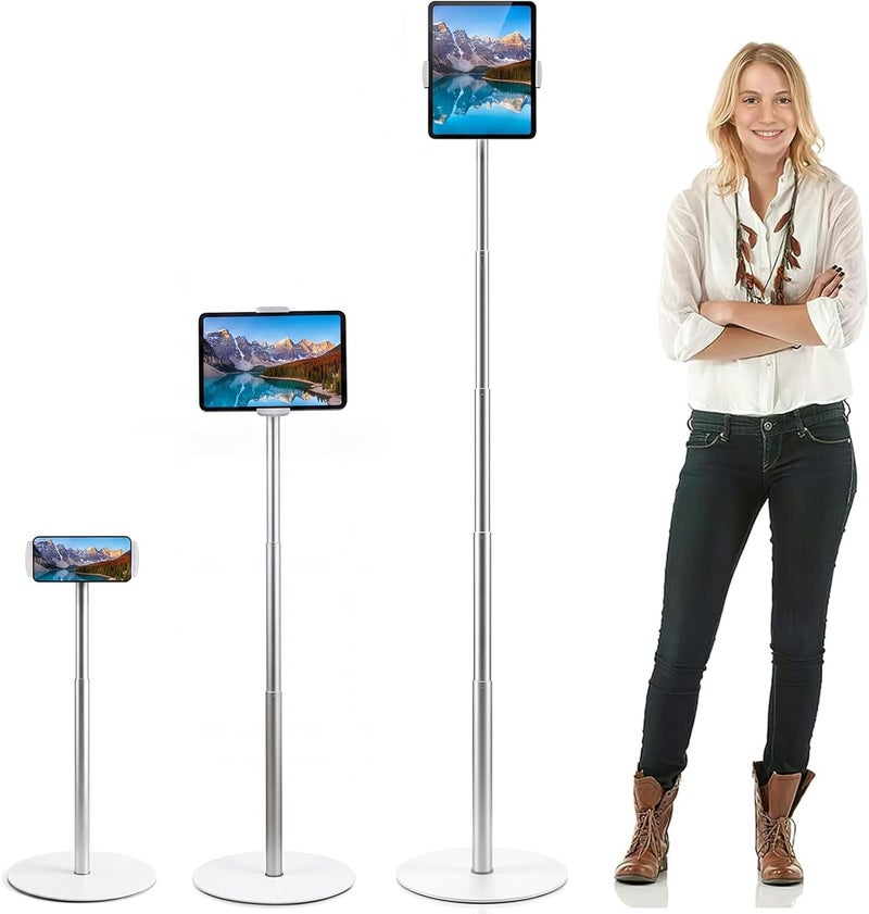 Oatsbasf Heavy-Duty Tablet Floor Stand - 66.1" Height-Adjustable, Overhead Bed Phone/Tablet Holder, Fits 4.7-12.9" iPad Pro/Air/Mini, Kindle & Cell Phones - Image 1
