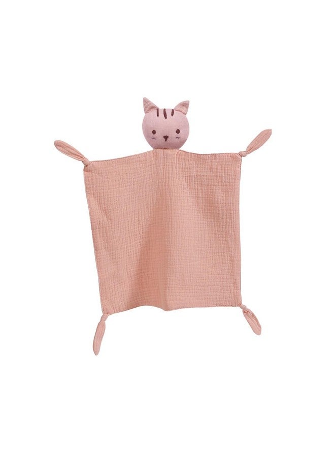 insular Lovey Blanket for Boys and Girls, Organic Cotton Muslin Security Blanket for Babies, Soft Breathable Lovie Soothing Towel for Newborn and Infant, Pink Cat - Image 1