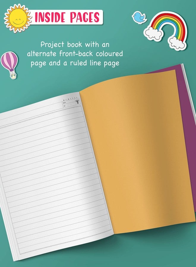 TARGET PUBLICATIONS Single Line Project Sheets with Colourful Pages | 32 Pages A4 Size | 1 Side Ruled & 1 Side Colored Plain Page | Set of 3 Books - Image 2
