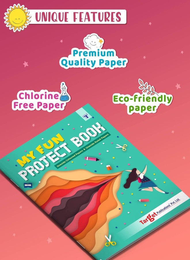 TARGET PUBLICATIONS Single Line Project Sheets with Colourful Pages | 32 Pages A4 Size | 1 Side Ruled & 1 Side Colored Plain Page | Set of 3 Books - Image 3