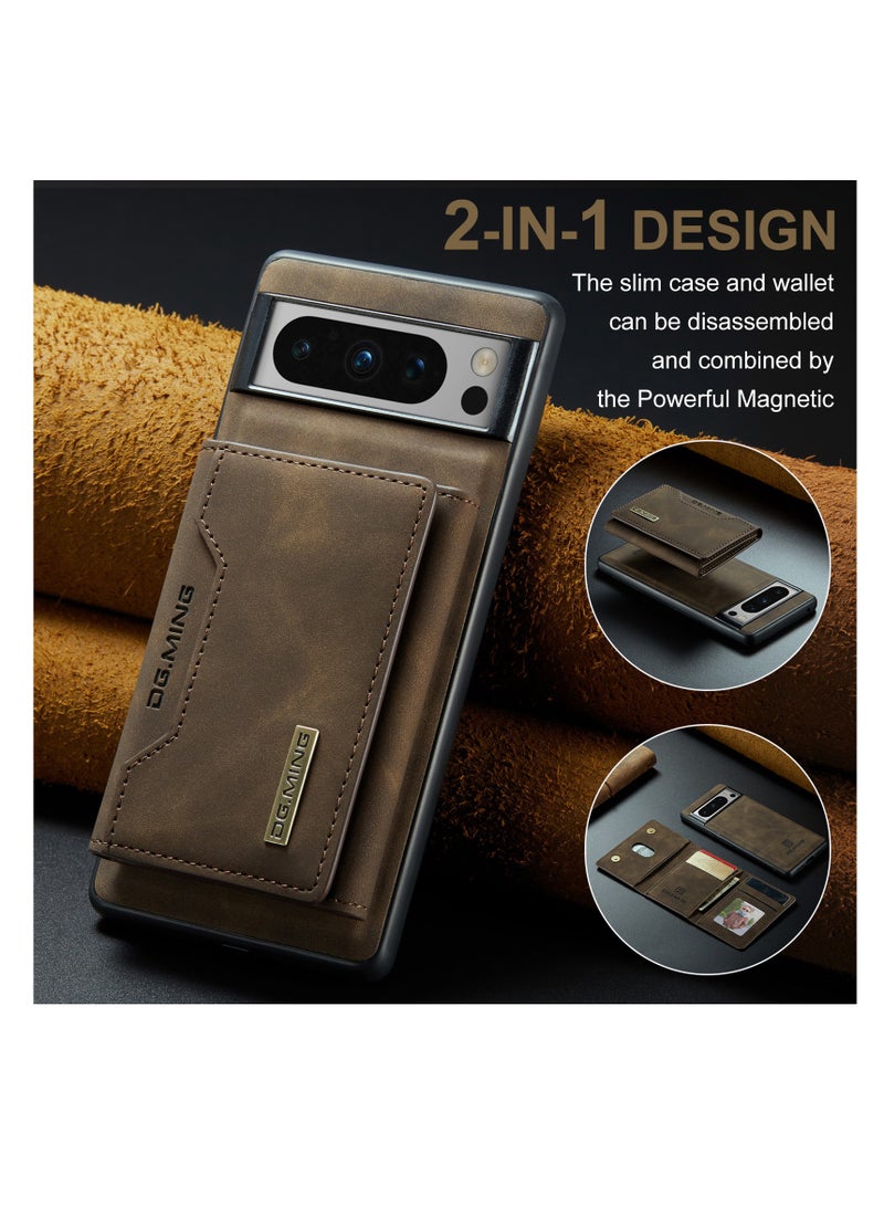 DGMING Wallet Case for Google Pixel 8, DG.MING Premium Leather Phone Case Back Cover Magnetic Detachable with Trifold Wallet Card Holder Pocket (Brown)  - Image 3