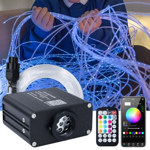AZIMOM 50pcs 6.5ft Side Glow Fiber Optic Sensory Light for Autism Room,16w Twinkle&Sound Activated Light Box,Fiber Optic Curtain 3x0.75mm Flash Point Light Up Cable - Image 1