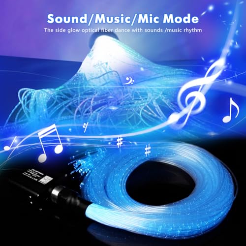 AZIMOM 50pcs 6.5ft Side Glow Fiber Optic Sensory Light for Autism Room,16w Twinkle&Sound Activated Light Box,Fiber Optic Curtain 3x0.75mm Flash Point Light Up Cable - Image 5