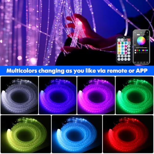 AZIMOM 50pcs 6.5ft Side Glow Fiber Optic Sensory Light for Autism Room,16w Twinkle&Sound Activated Light Box,Fiber Optic Curtain 3x0.75mm Flash Point Light Up Cable - Image 2
