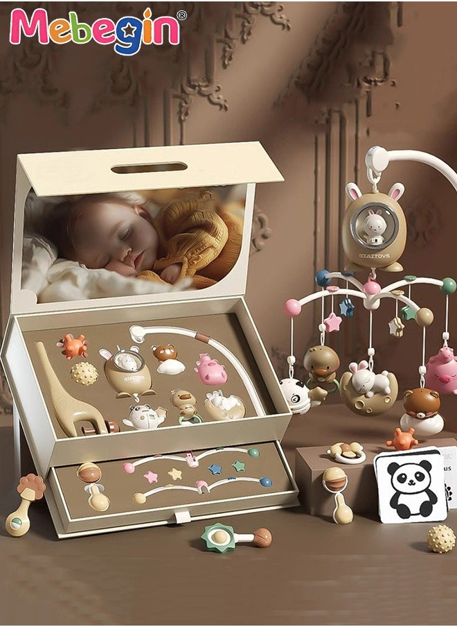 MEBEGIN Baby Crib Mobile Set with 6 Rattle Toys and 16 Visual Stimulus Cards, Animals Hanging Toys, Adorable Crib Toy with Music, Lights and Abundant Early Education Content, Nursery Musical Mobile for Bassinets, Ideal Gift for Babies  - Image 2
