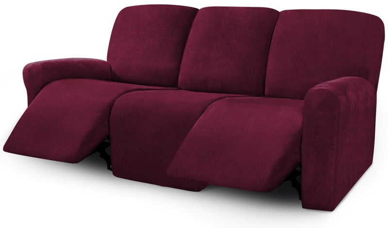 ULTICOR Velvet 8-Pieces Recliner Sofa Covers Stretch Reclining Couch Covers for 3 Cushion Reclining Sofa Slipcovers Furniture Covers Thick Soft Washable (3 Seater Recliner Cover, Wine) - Image 1