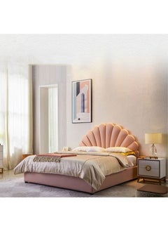 Homzmart Swedish Wood and Velvet King Bed 200x160x140 cm - Pink  - Image 1