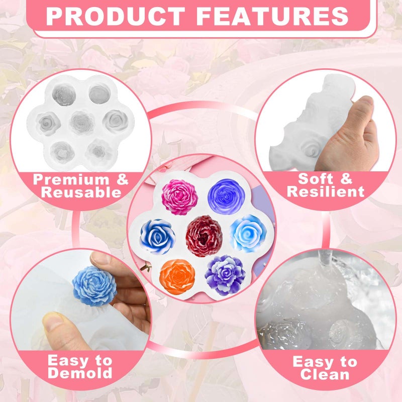ZQYSING 7 Cavity Flower Silicone Molds, Flower Candle Molds for Candle Making, Rose Peony Fondant Molds for Jelly Chocolate Mousse Cake Decorating Scented Candles Soaps Making, Wax, Resin Casting Crafts - Image 4
