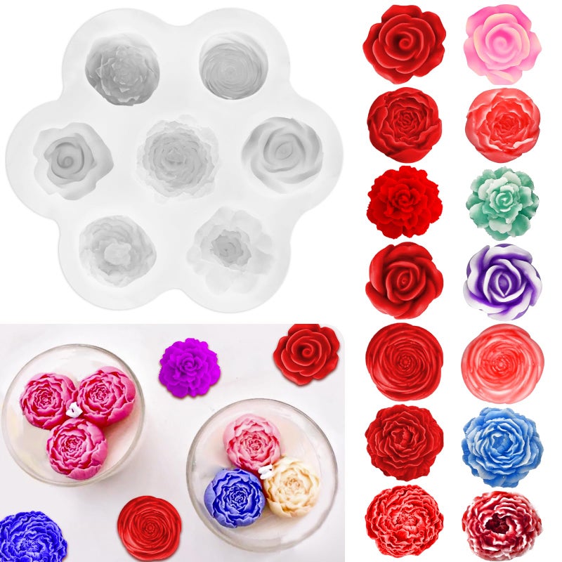 ZQYSING 7 Cavity Flower Silicone Molds, Flower Candle Molds for Candle Making, Rose Peony Fondant Molds for Jelly Chocolate Mousse Cake Decorating Scented Candles Soaps Making, Wax, Resin Casting Crafts - Image 1